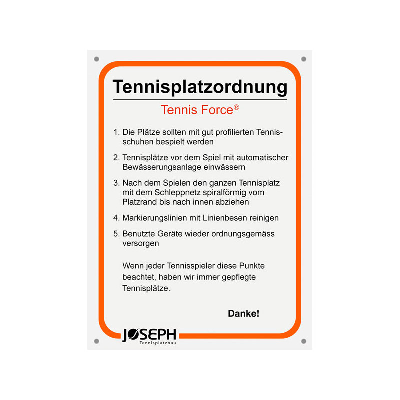 06024 Hinweisschild Tennisplatzordnung TF Grösse 30 x 40 cm