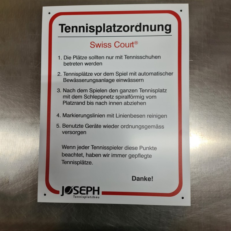 06025 Hinweisschild Tennisplatzordnung Swiss Court Grösse 30 x 40 cm